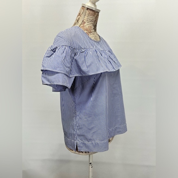 J CREW Blue and white micro stripe ruffle top blouse size 8. - Picture 7 of 12